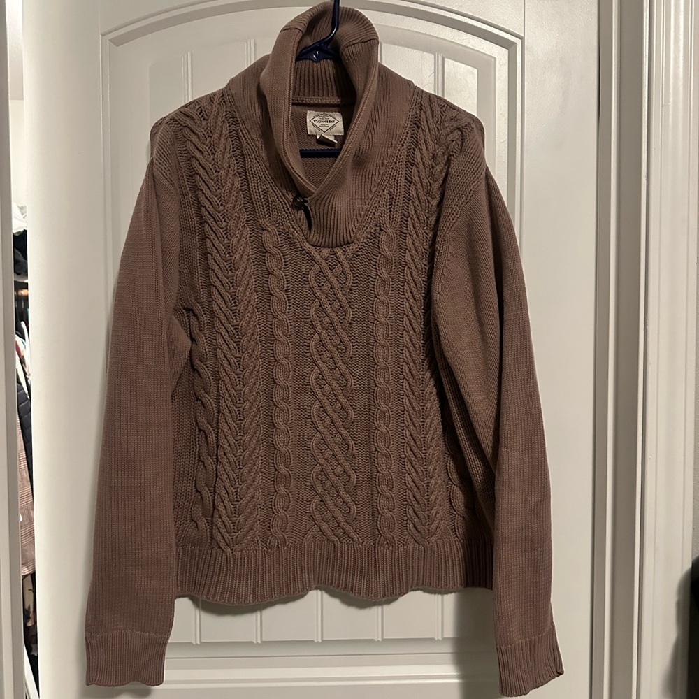 St. John’s Bay Taupe Cowl Neck Fisherman’s Sweater Large
